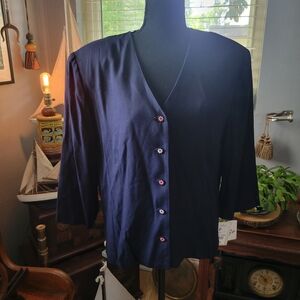 JCPenney Dark Blue Blouse with Pink Floral Detail